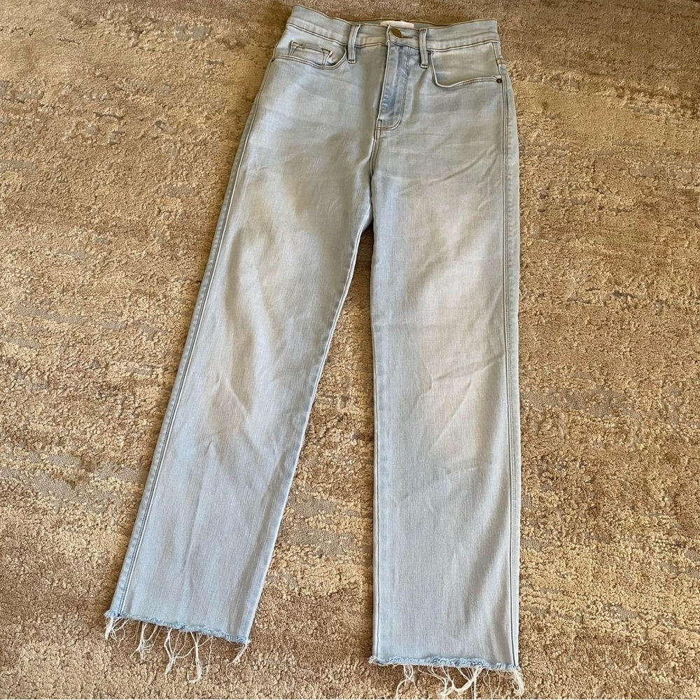 Frame Le Sylvie Slender Straight Leg Jeans Light Wash Raw Hem Pacifica: 25
